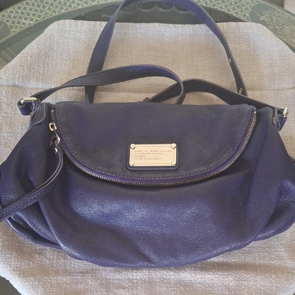 Marc by Marc Jacobs Deep Navy Leather Shoulder Bag with Silver Plaque